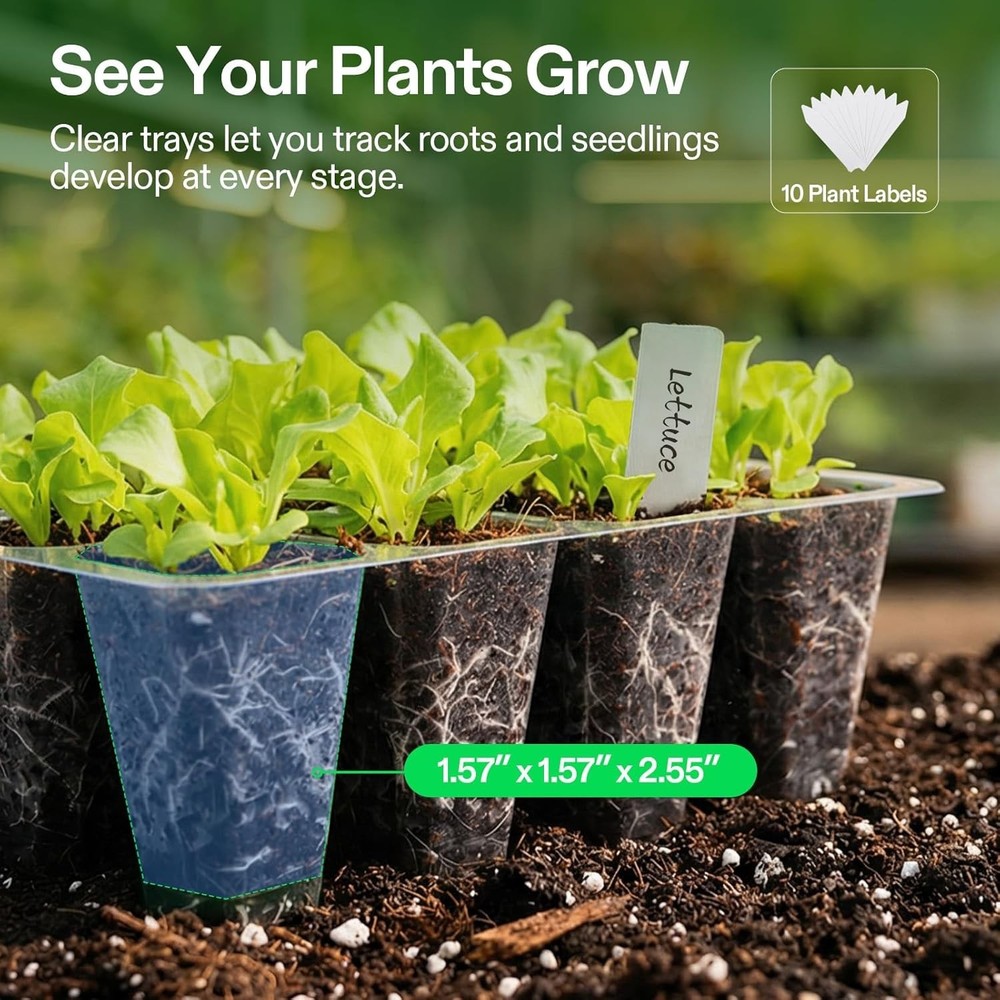 6-Pack Seed Starter Trays, 72-Cell Seed Starter Kit with Humidity Dome, Flat ...
