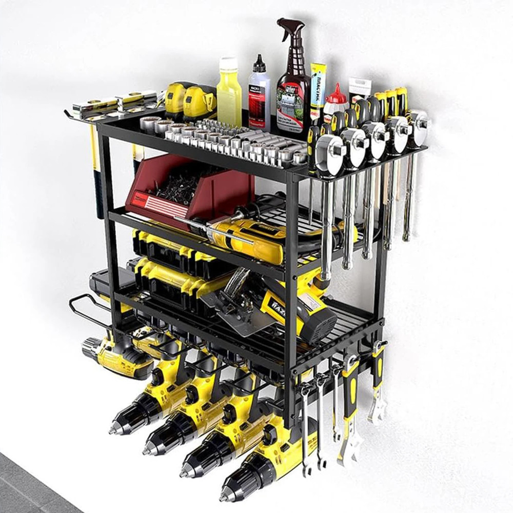 Heavy Duty Wall-Mounted Power Tool Storage Rack - 4 Layer Drill Holder