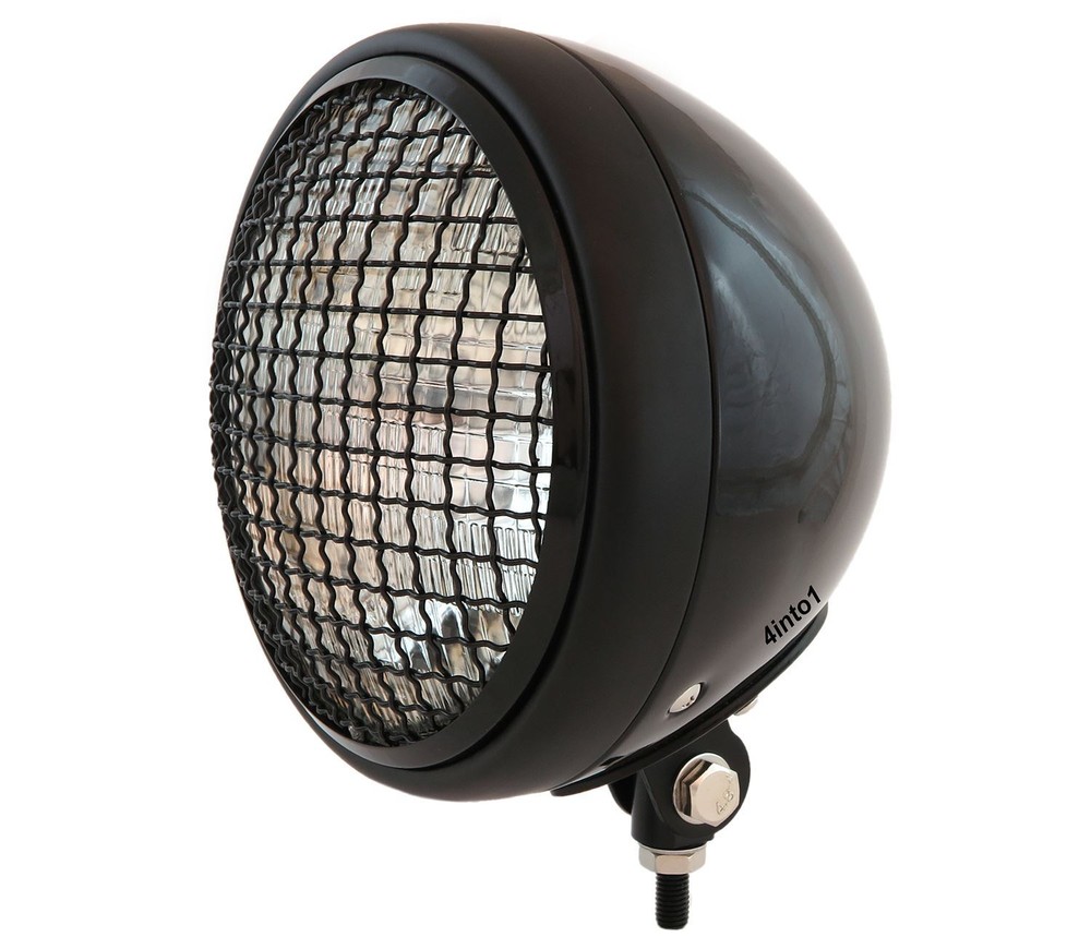 7" Bottom Mount Motorcycle Headlight / Spotlight w/ Grill Black Clear H4 Halogen