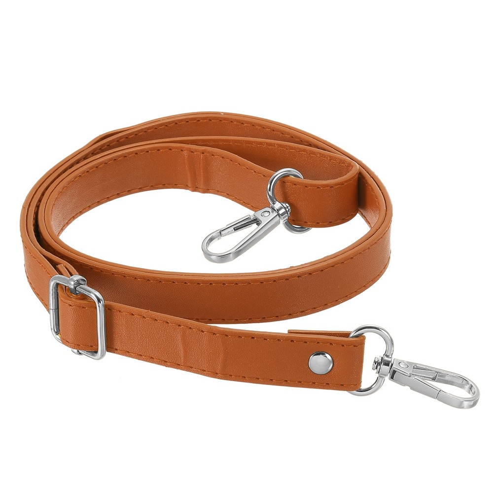 51 Inch Adjustable Leather Purse Strap with Silver Hardware, Brown