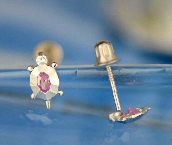 14k Yellow or White Gold Turtle CZ Stud Earring