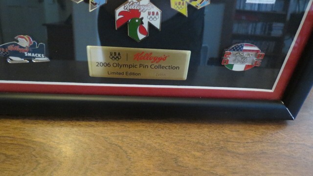 2006 KELLOGG'S FRAMED OLYMPIC PINS COLLECTION LIMITED EDITION.