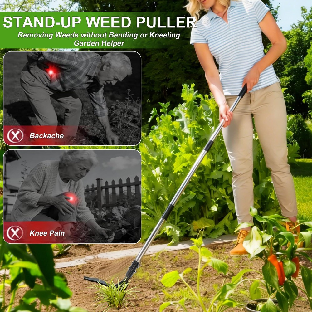 Weed Puller Tool Stand Up Hand Weeder with Adjustable 4 CLAWS, Black