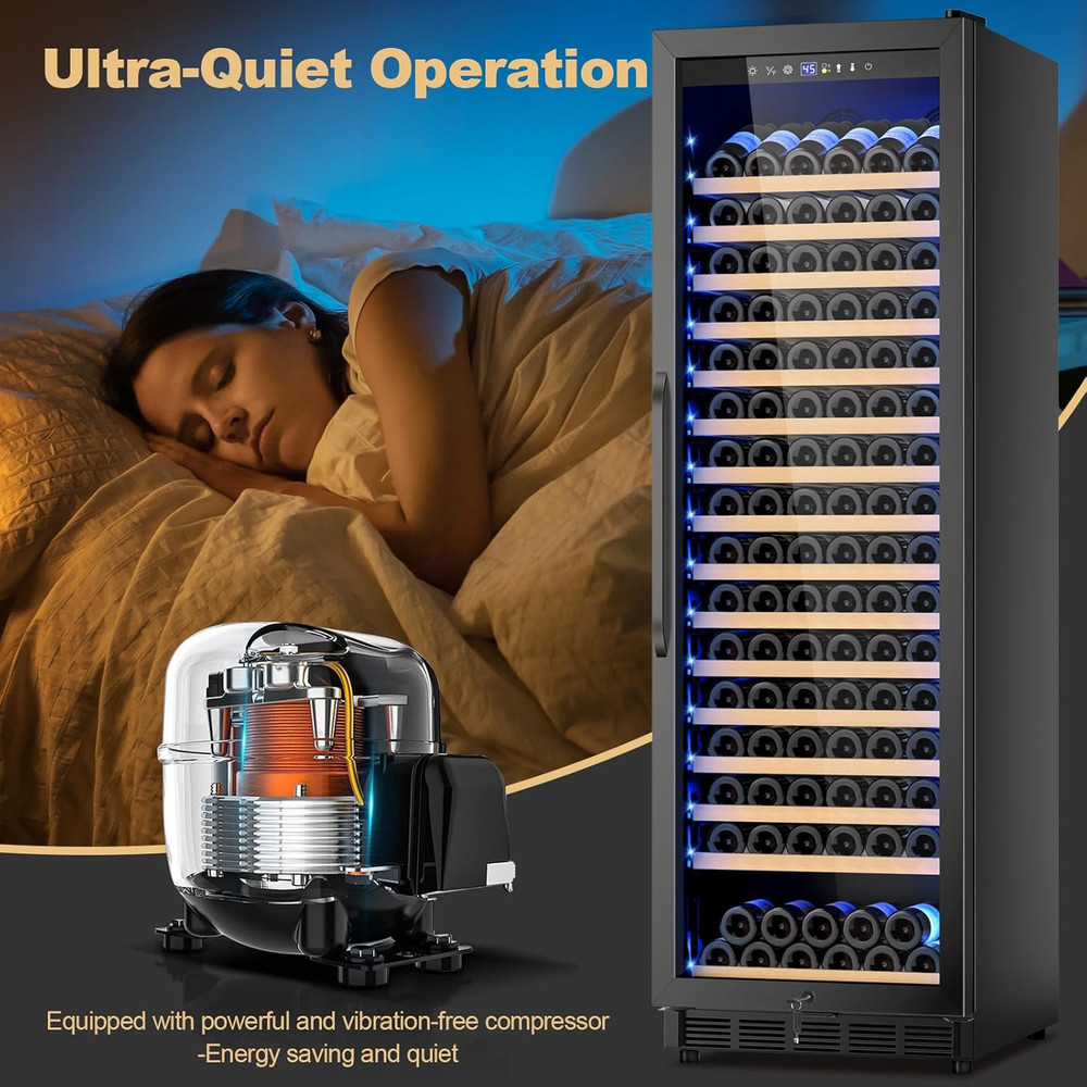 190-Bottle Wine Cooler with Temp Control - Quiet 24" Fridge Design