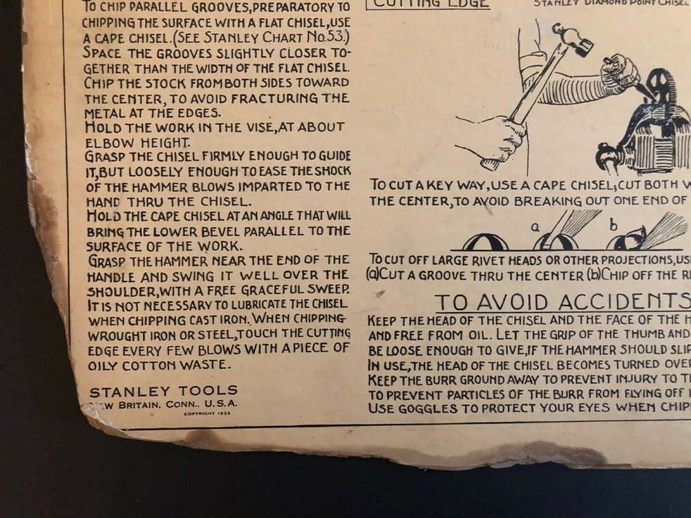Vintage 1933 Stanley Tools Double Sided Pressboard Instructional Chart (10 / 14)