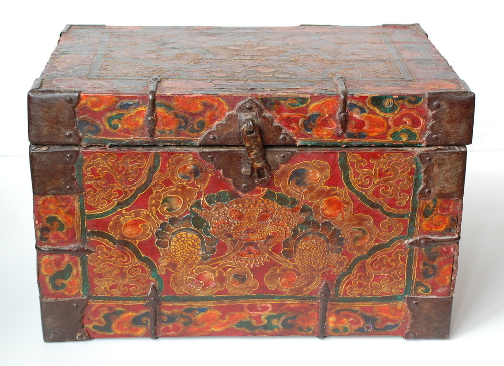 Antique Tibetan Leather Painted Trunk