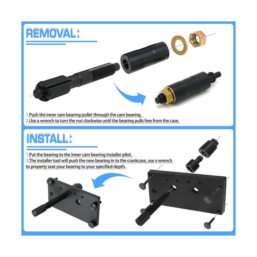 Inner Cam Bearing Installer and Puller Tools Compatible with Harley 88 93 96 ...