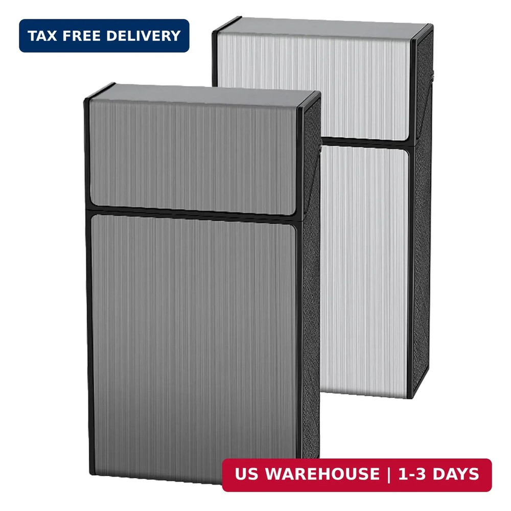 Cigarette Case 2 Pack 100mm 100's King Size (Black + Silver, 100mm)