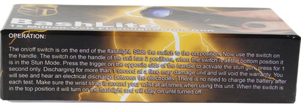 BashLite 85 million Volt Stun Gun Black Rechargeable LED Flashlight Wrist Strap