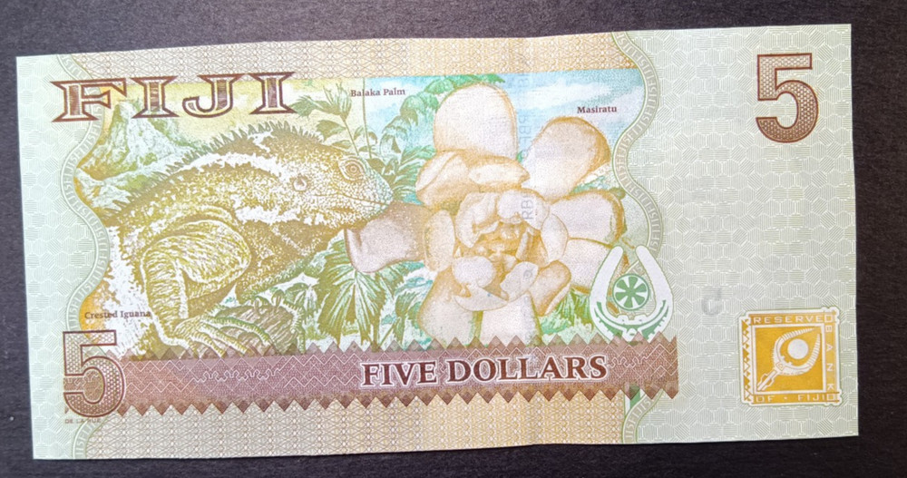 Fiji 5 Dollars 2007 UNC Gold Sec Strip LOW serial