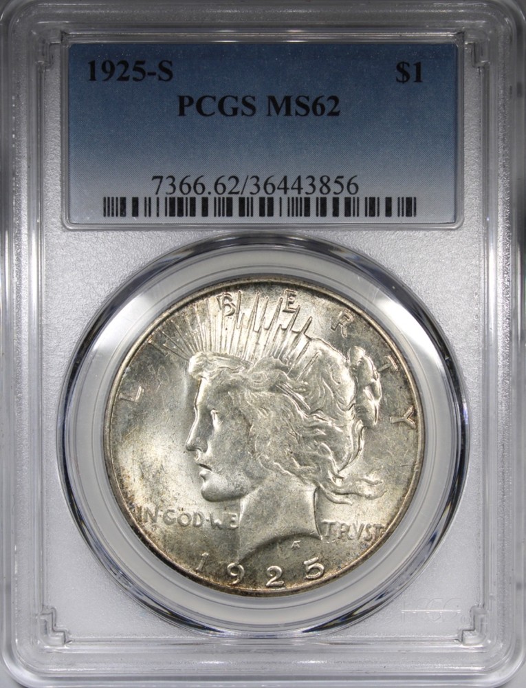 1925-S Peace Dollar PCGS MS62 Flashy Better Date $1