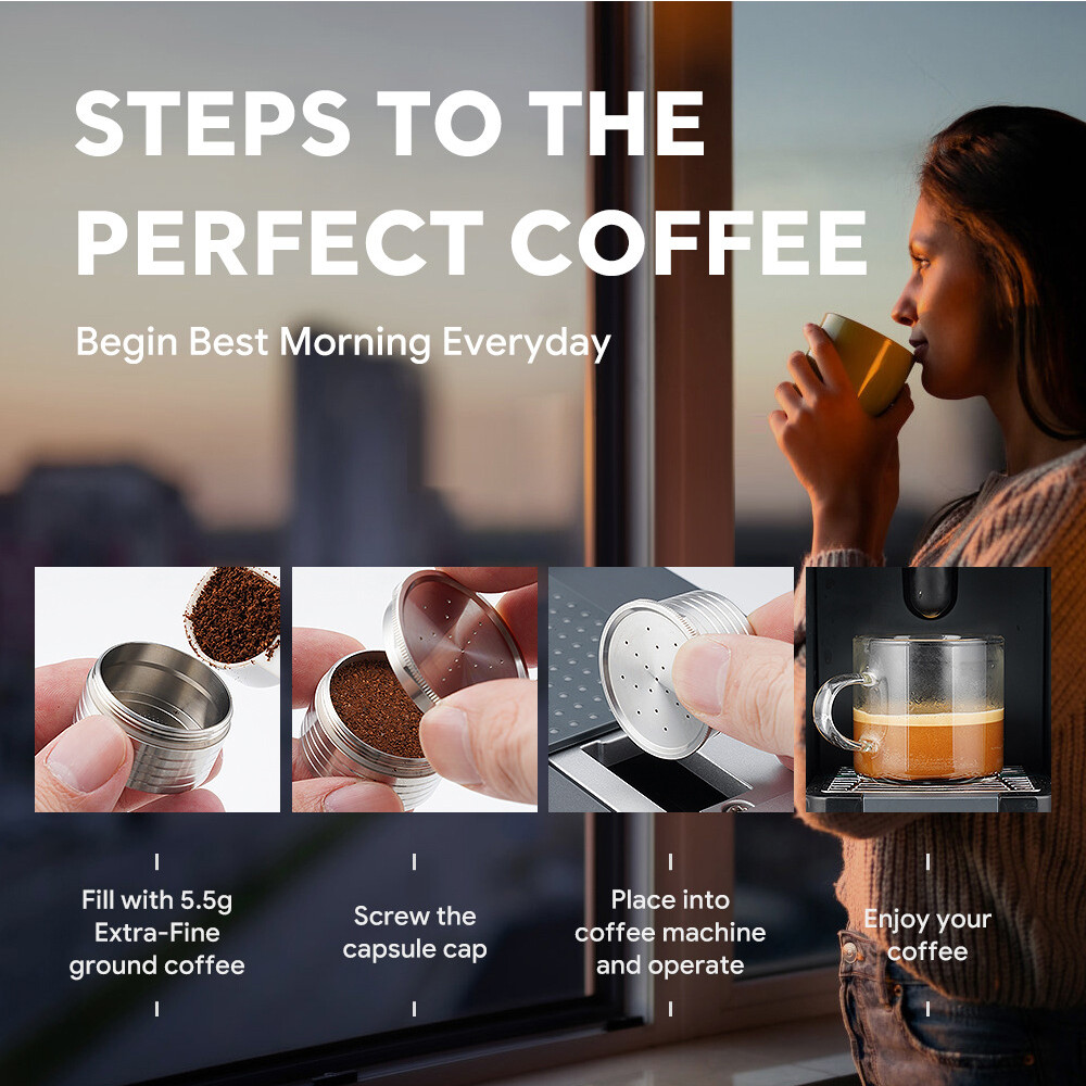 For Essse Coffee Maker Refillable Capsule Coffee Filter Reusable w/ Spoon+Brush