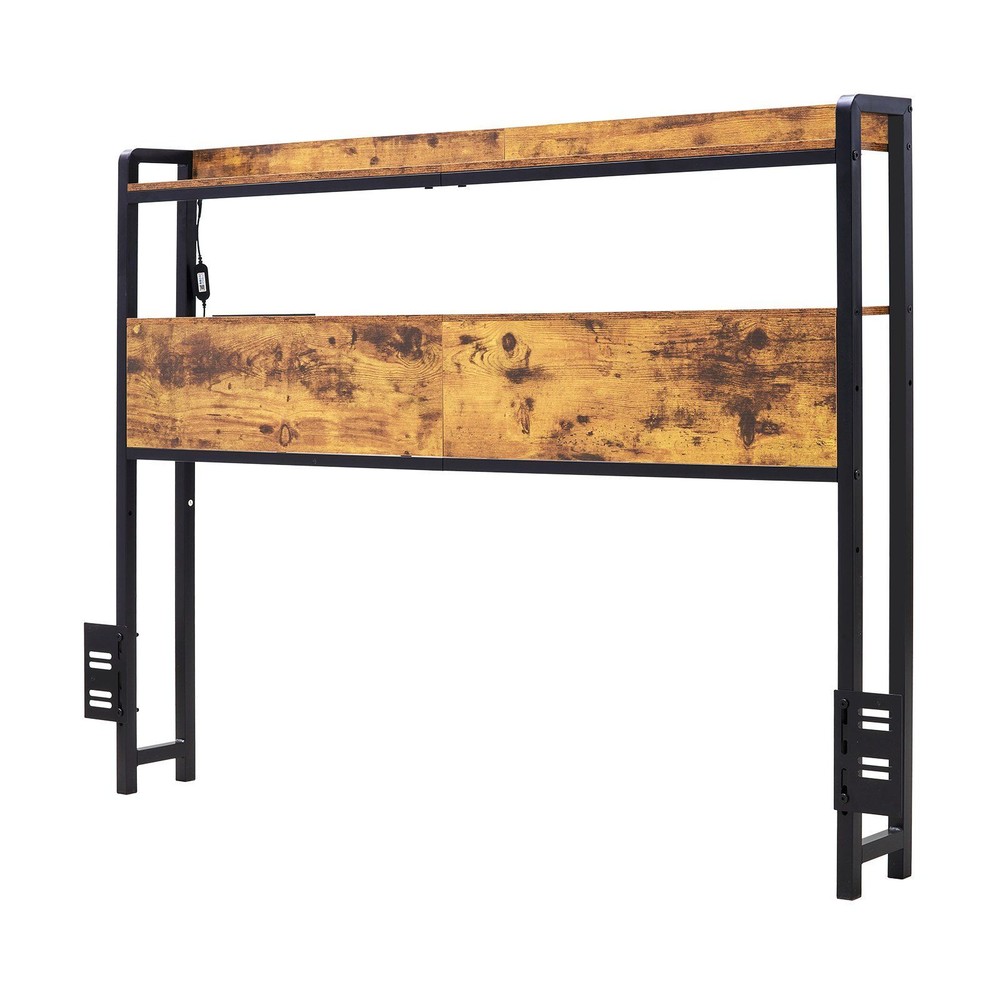 Adjustable Full Size Headboard w/Storage Shelves, USB Charging & LED Light