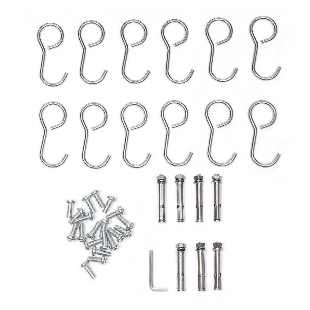 Wall Mount Microwave Oven Shelf Kitchen Item Storage Bracket W/12Hooks Stainless