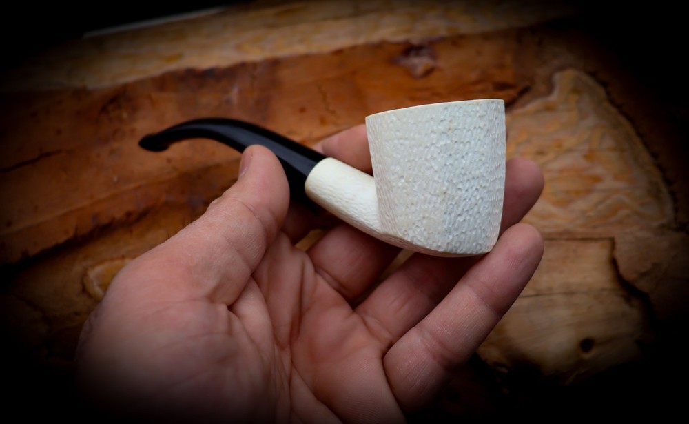 9MM Rustic Patterned Panel Meerschaum Pipe With Leather Case- Astaş Meerschaum