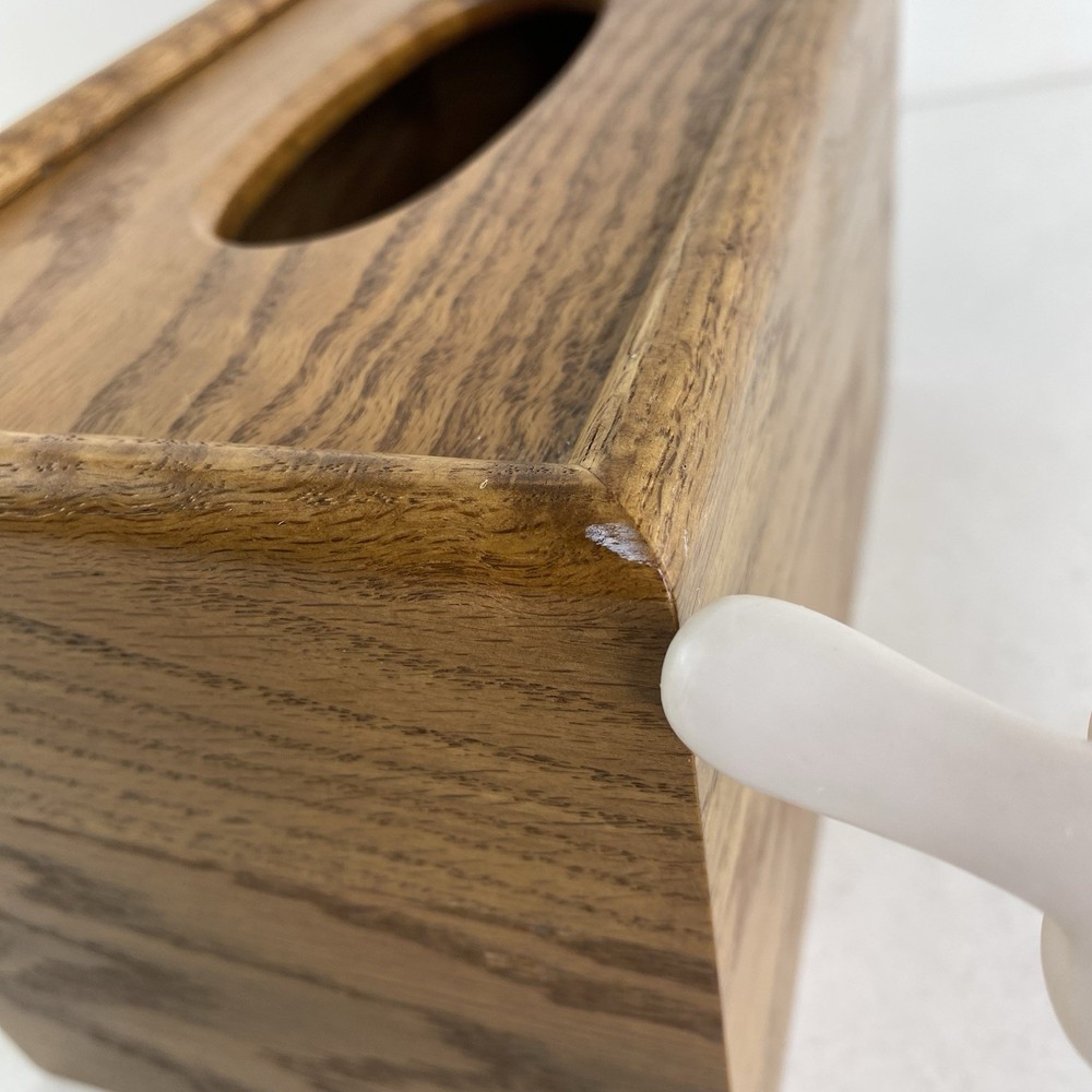 Vintage Solid Oak Tissue Kleenex Deep Box Cover Dispenser Woodgrain Rectangular