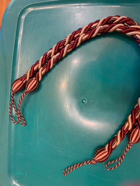 PAIR THICK TWISTED CORD TIE BACKS DEEP RED & GOLD