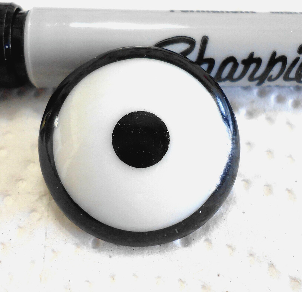 Antique Black White Glass TARGET Button  1 1/16"
