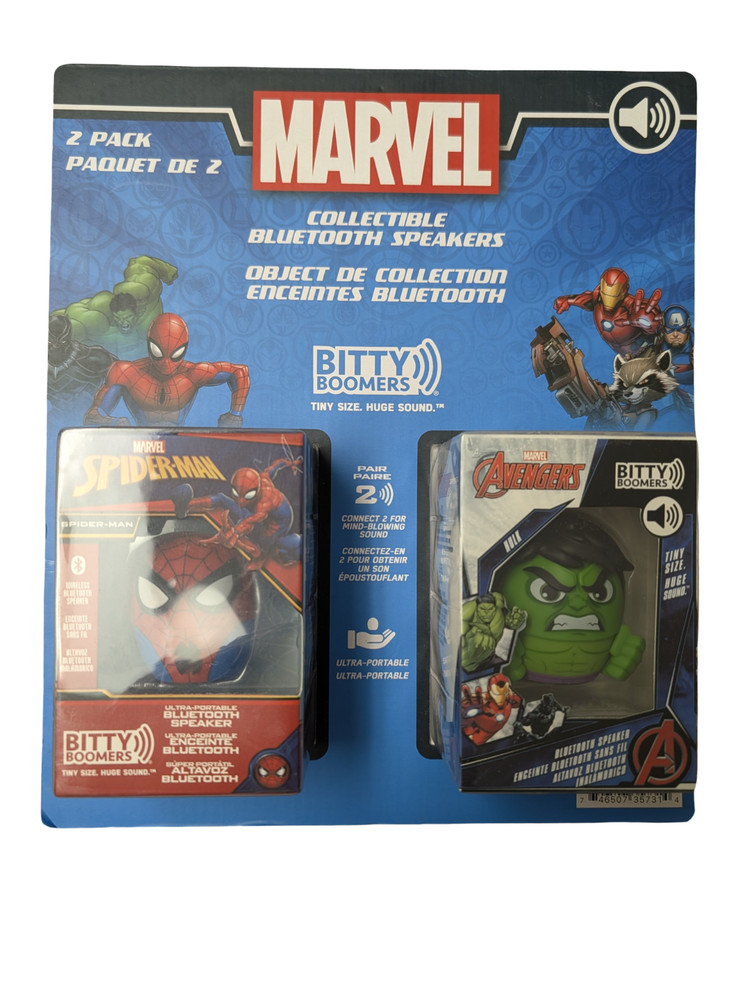 Bitty Boomers Marvel Spider-Man & Hulk Bluetooth Speakers 2-Pack New Sealed