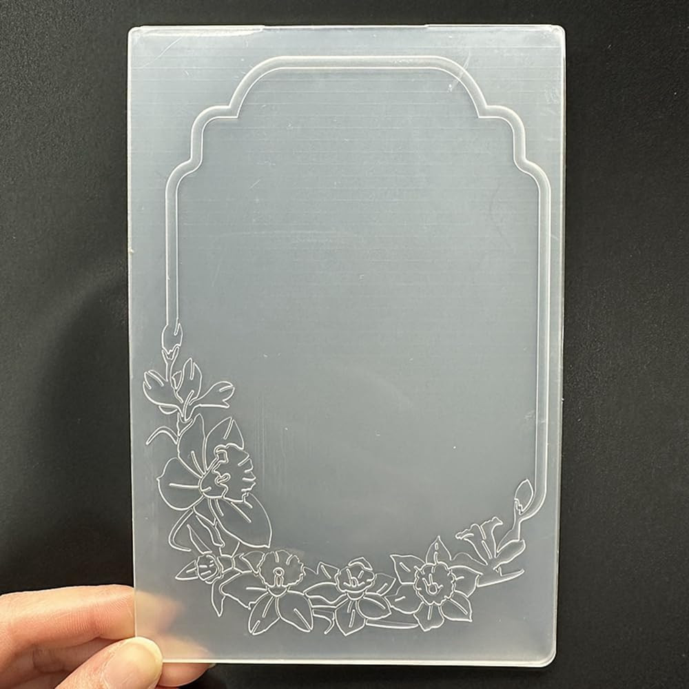 3D Plastic Embossing Folder Template Flower Border Texture A6 Size for Card Maki