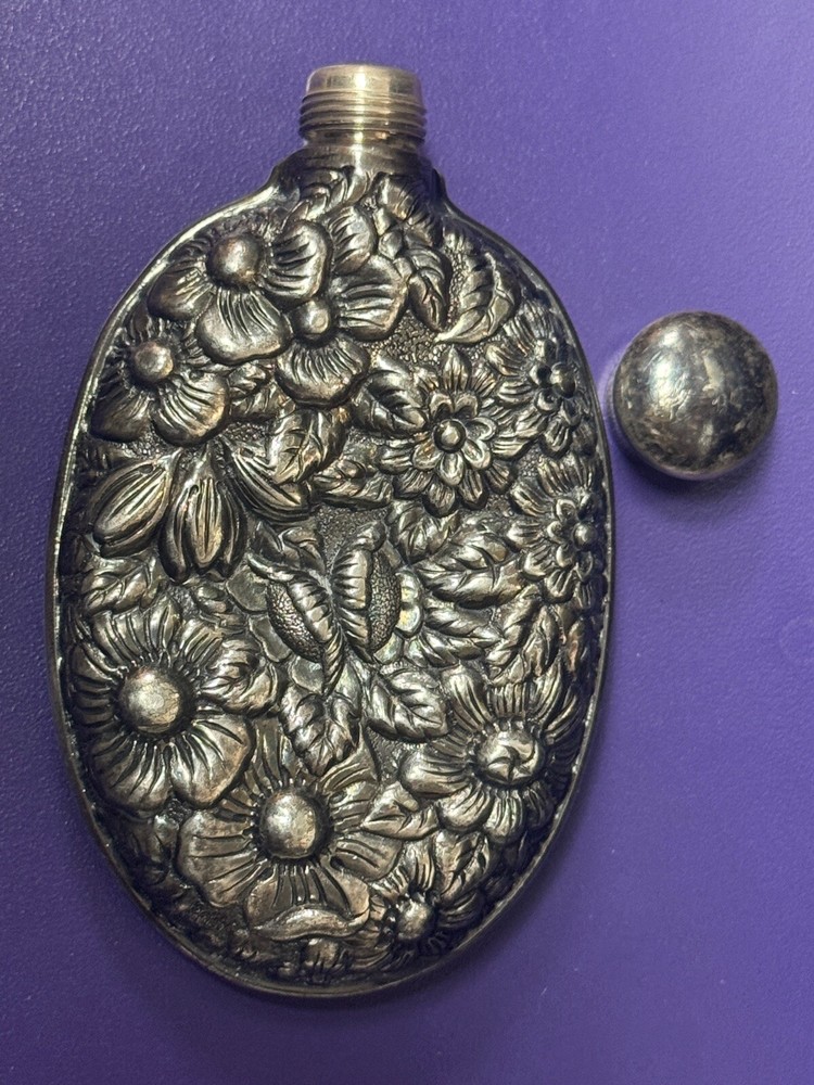 Vintage Sterling Silver Repousse Perfume FLask
