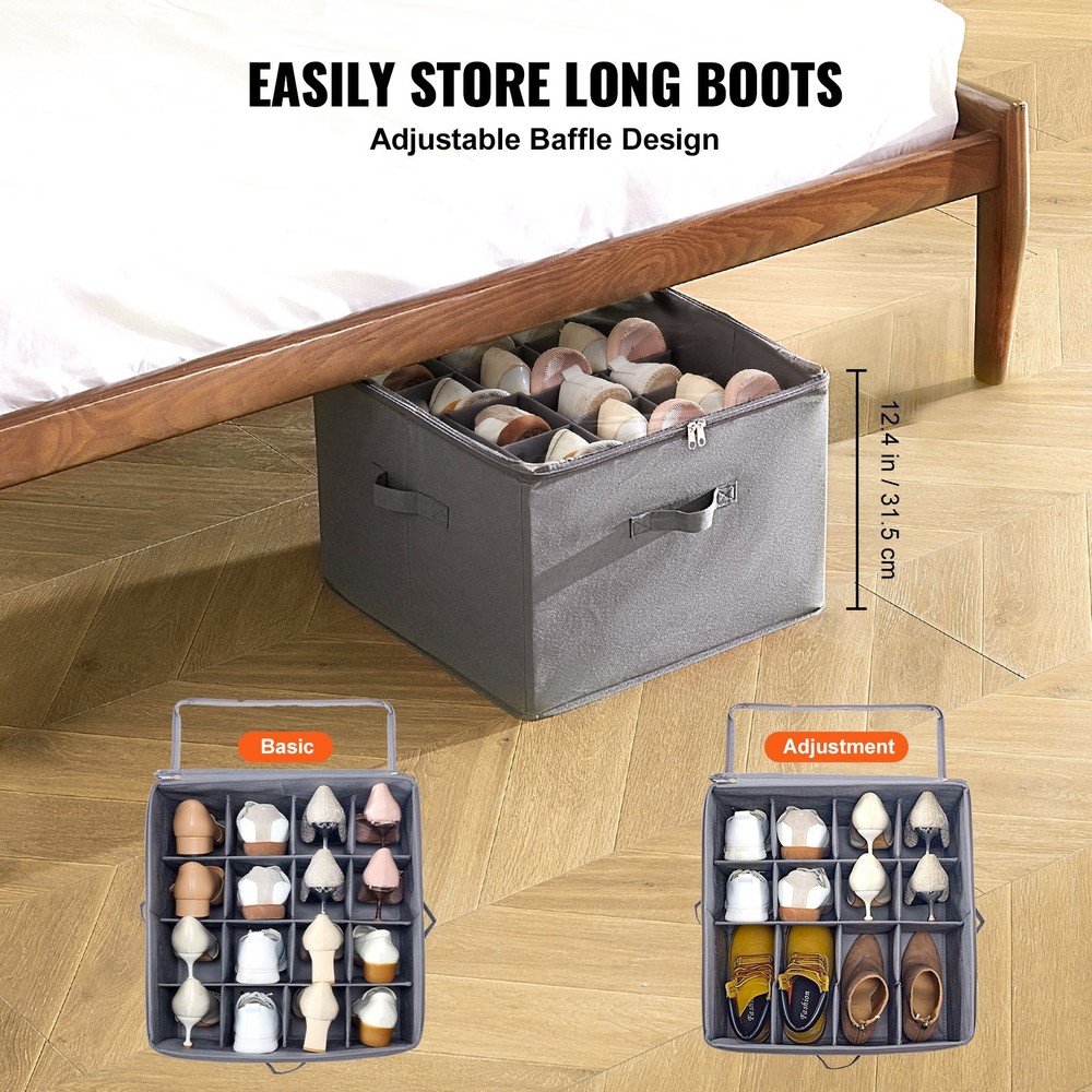 New/Under Bed Shoe Storage Organizer, 1 Pack, 16 Compartments, Underbed Shoe Box