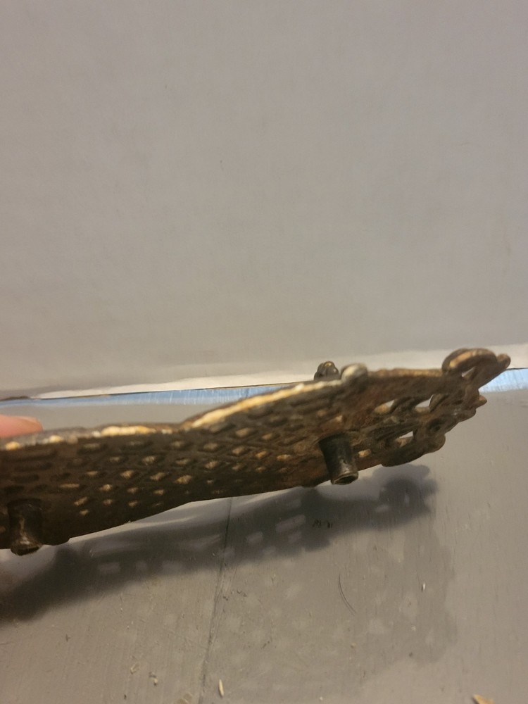Antique Large Cast Brass Drawer Pull Scroll Victorian Patina Greco
