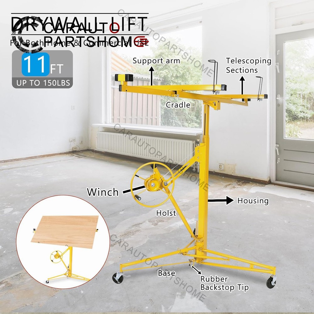 11FT Drywall Lifter Panel Hoist Jack Rolling Caster Construction 150lbs Yellow
