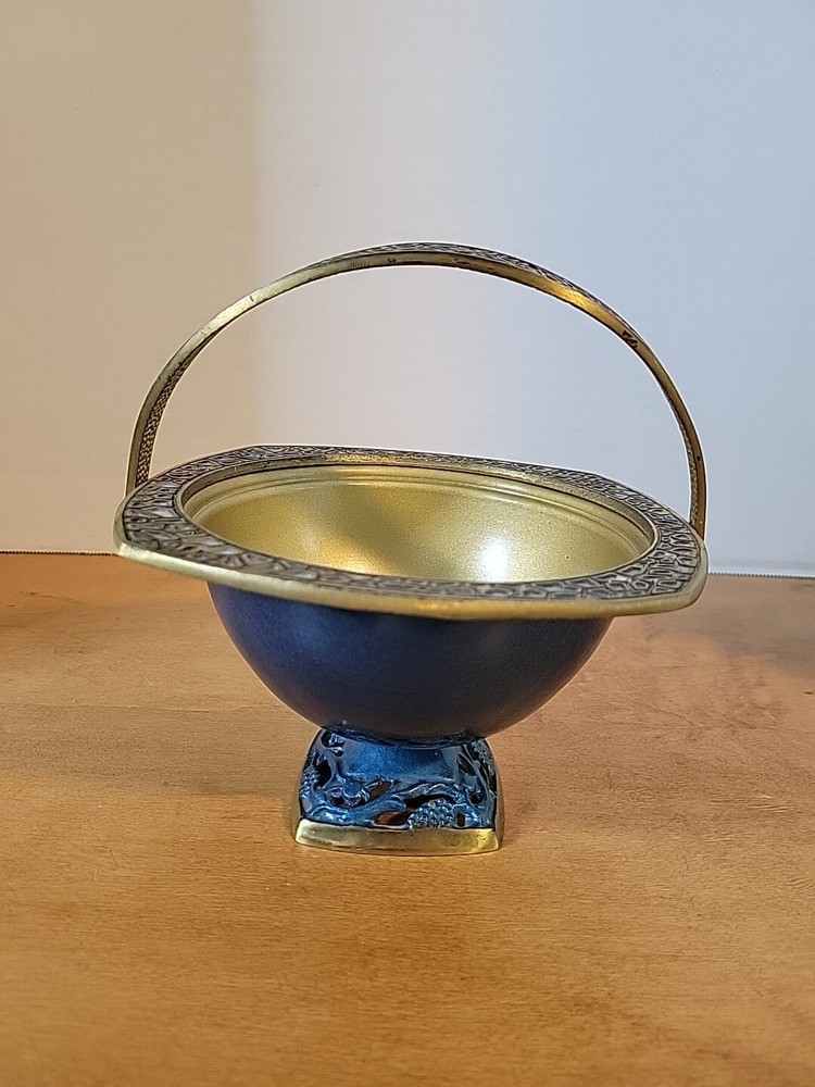 VTG Blue Enamel & Brass Bowl.