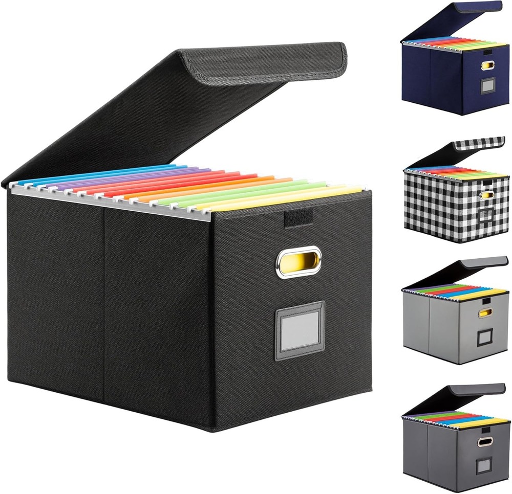 Collapsible File Box with Lid & Plastic Slide - Hanging Document Organizer