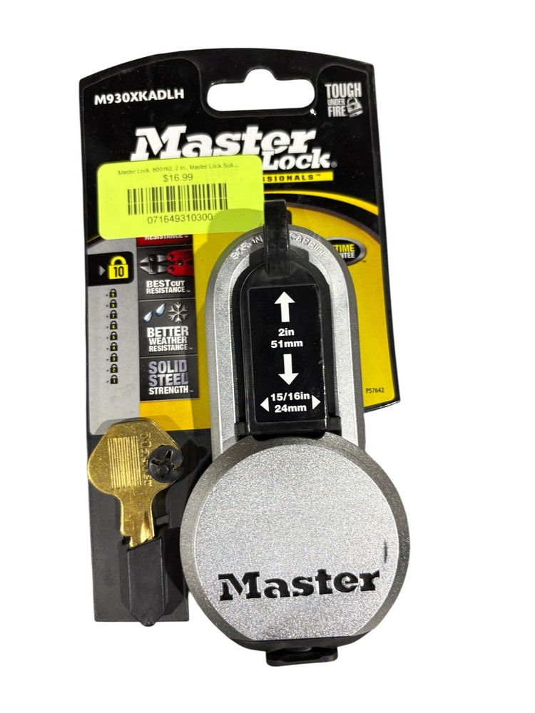 Master Lock, 809162, 2 in., Solid Steel Padlock