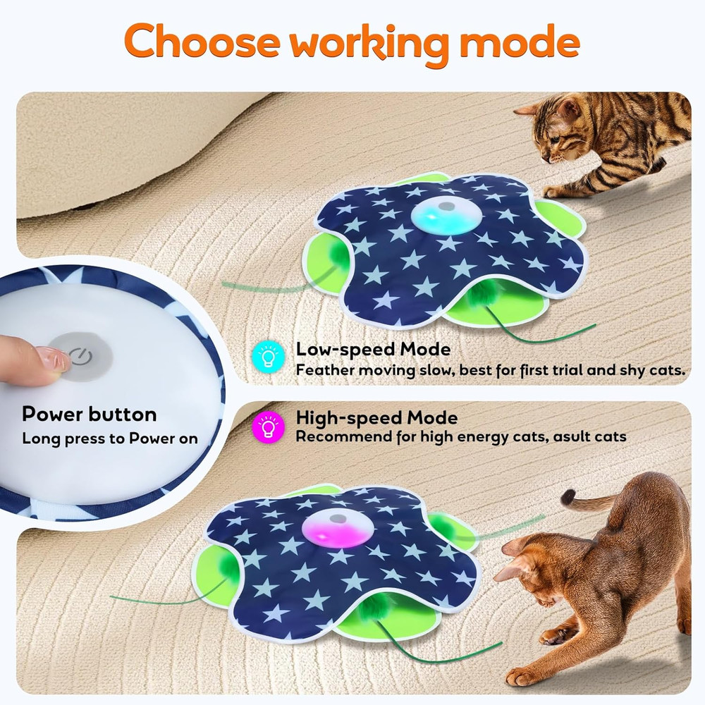 Interactive Cat Toys Moving Feather Concealed in Mat Rechargeable Exercise Bored