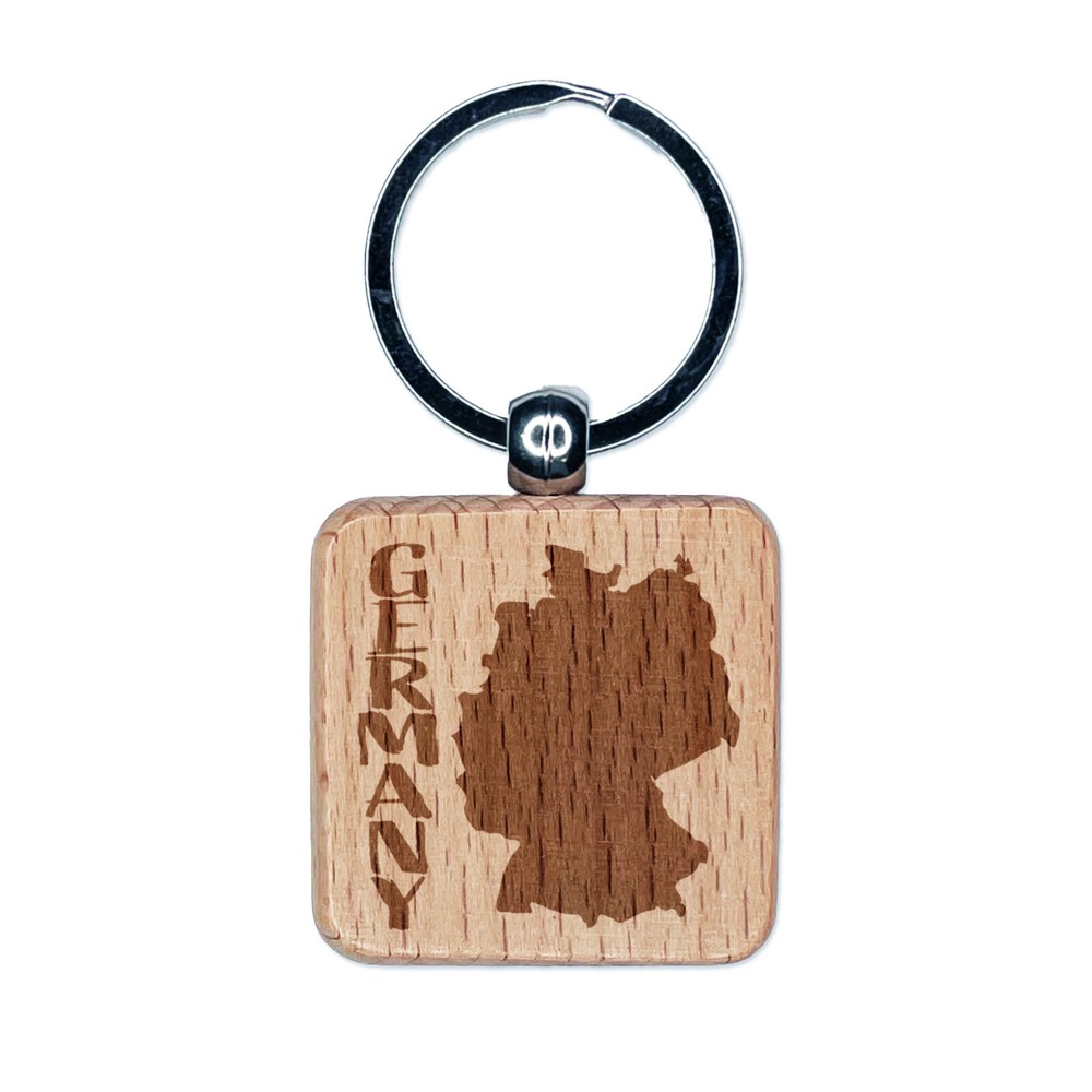 Germany Country Solid with Text Engraved Wood Square Keychain Tag Charm