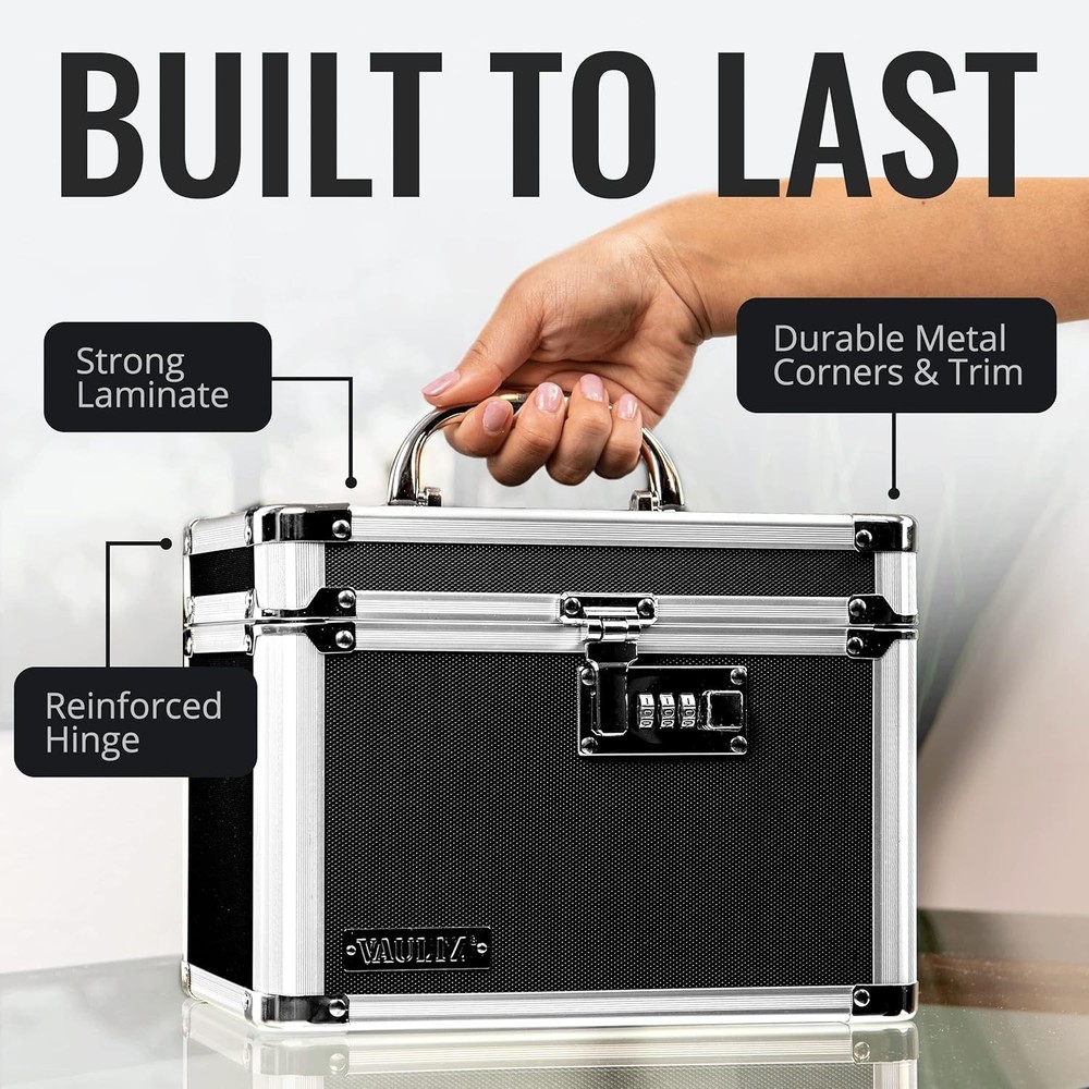 Compact 3-Digit Lock Box - Secure Chrome Steel Storage for Documents & Valuables