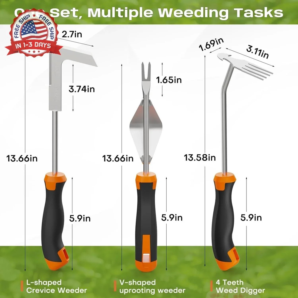 fishark Weed Puller Tool Set, 3 Pack Manual Weed Puller with Ergonomic Handle, S