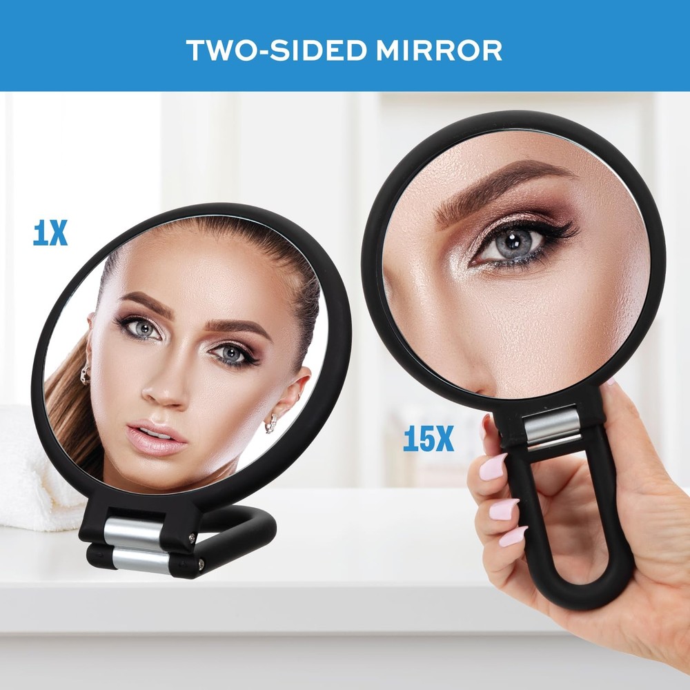 Premium Magnifying Handheld Mirror, 1X/15X Magnification Hand Mirror, Folding...