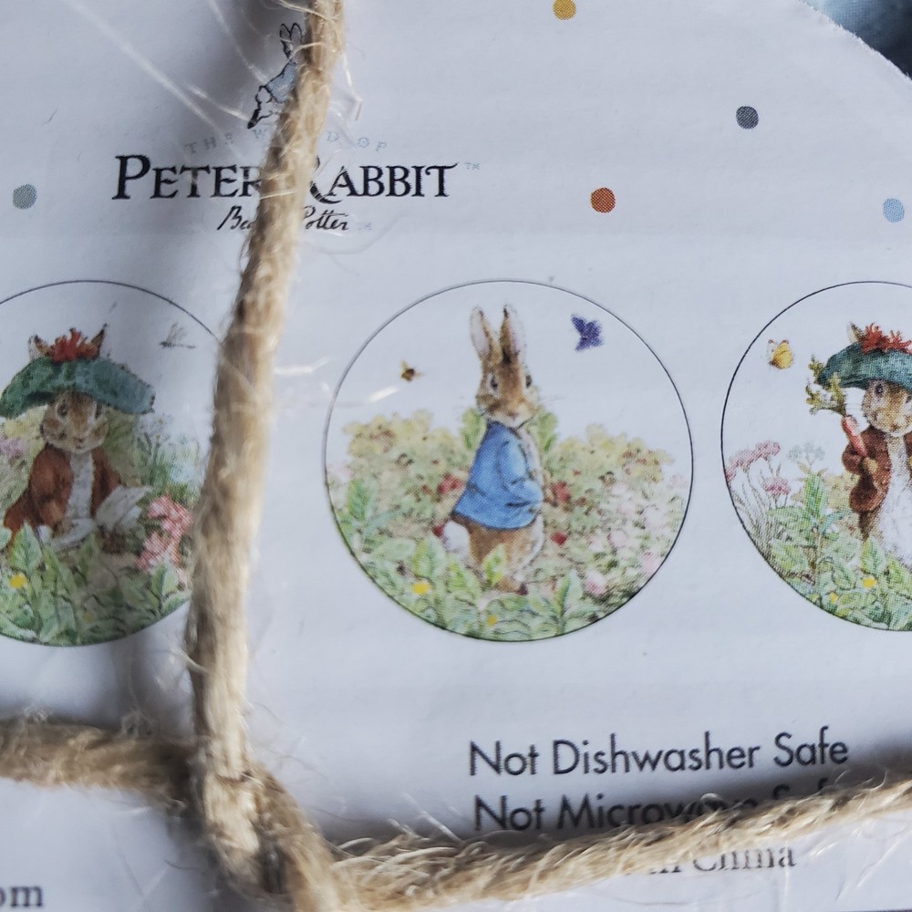 NewPeter Rabbit Coaster 4pc Set Easter Bunny Ceramic & Cork Beatrix Potter