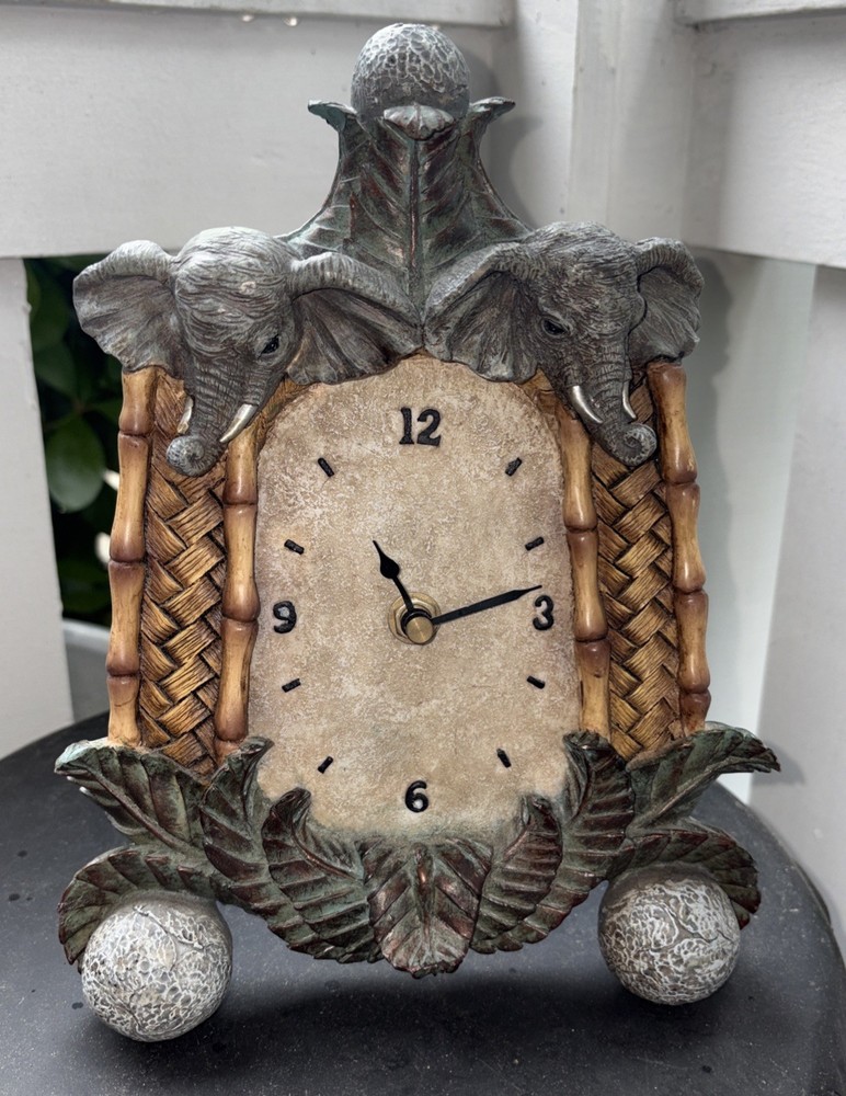 Elephant Safari Frame Bamboo Rustic Jungle Ceramic Clock Decor Boho Stone Decor