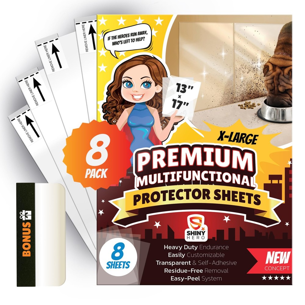 8-Pack - Clear Wall & Door Protector from Dog 8-Pack: 13x17", Sheets