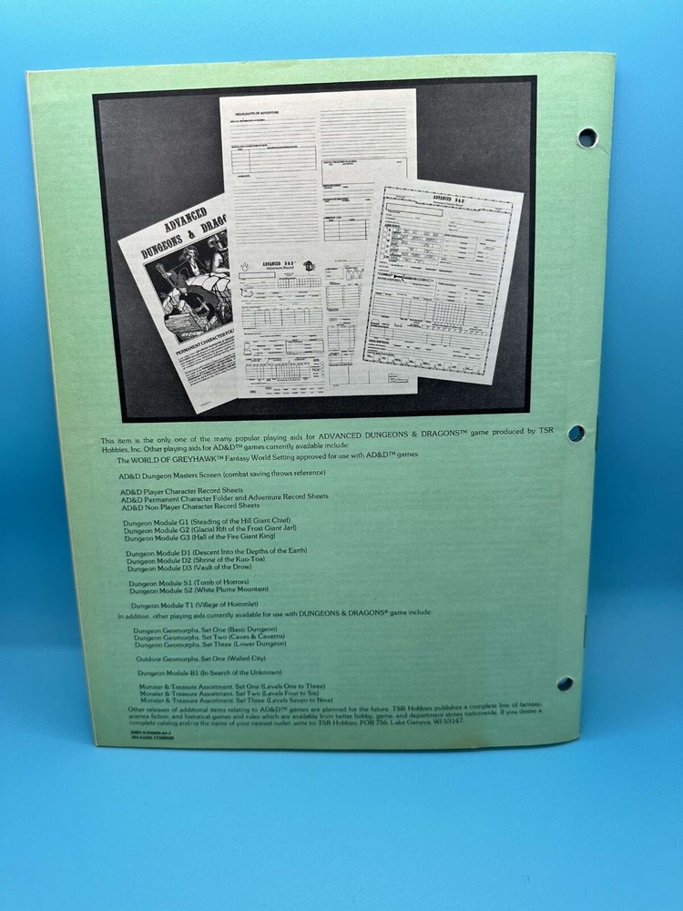 Advanced D&D Adventure record pages 1980