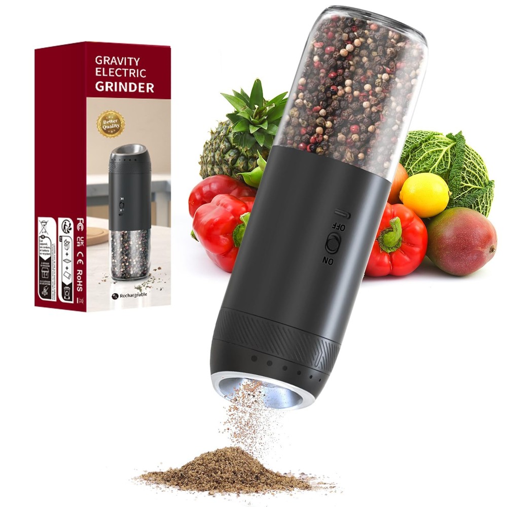 Salt and Pepper Grinder Set Rechargeable, External Adjustable Coarseness, Aut...