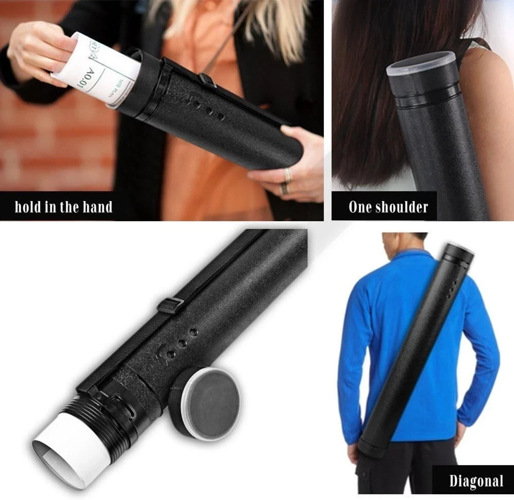 Adjustable Document Tube 24.5–40in Waterproof Light-Resistant w/ Strap