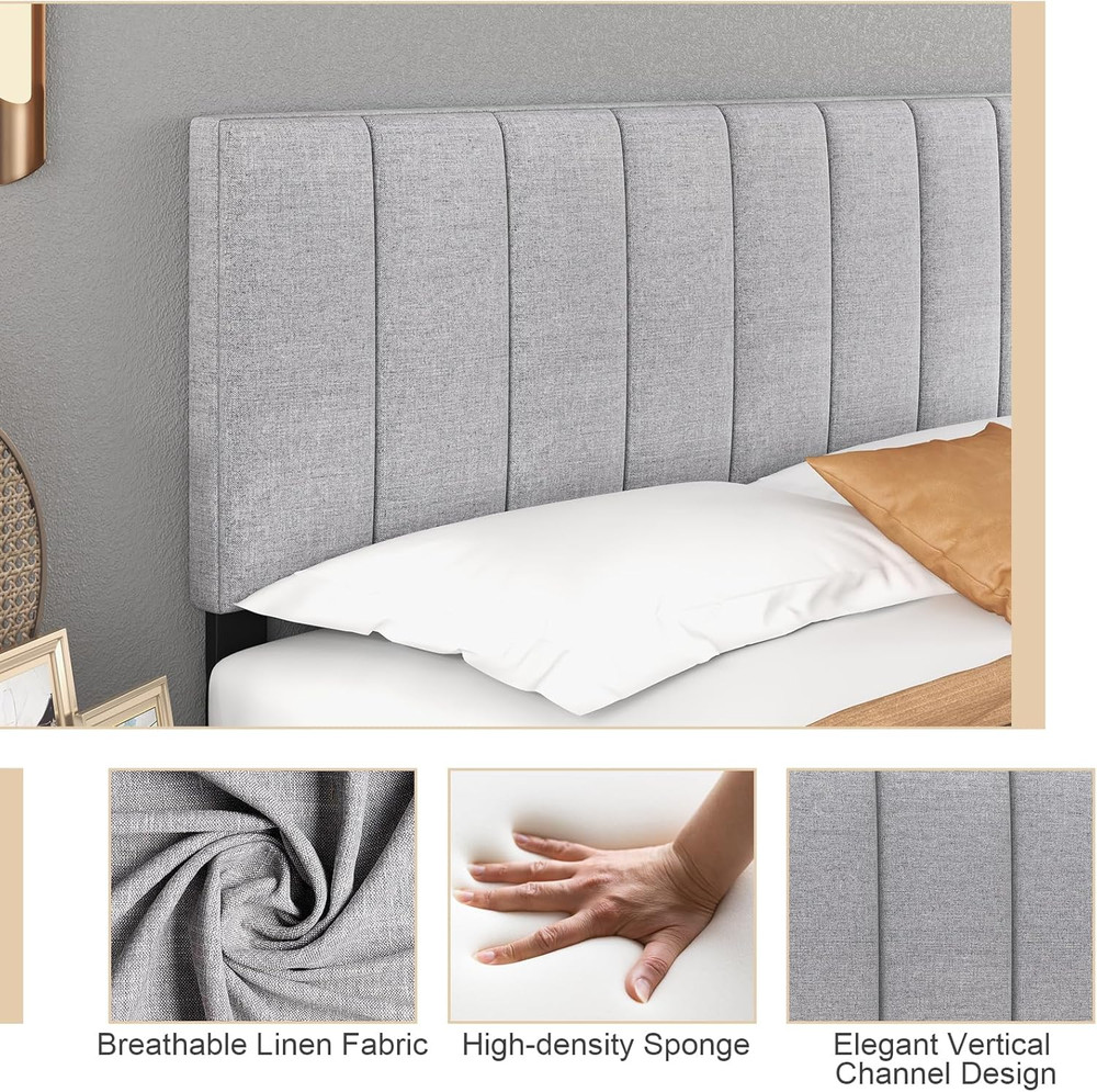Linen Upholstered Headboard, Adjustable Width Button Tufted Headboard Only with