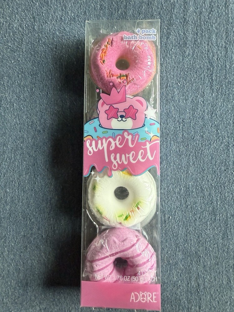 4 Pack Bathbombs Super Sweet Donut Shape Gift set Adore