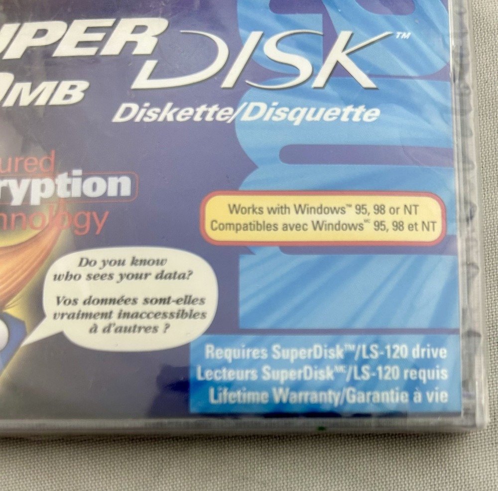 Imation Super Disk with ENCRYPTION TECHNOLOGY, 120 MB, PC New In Pkg Cellophane