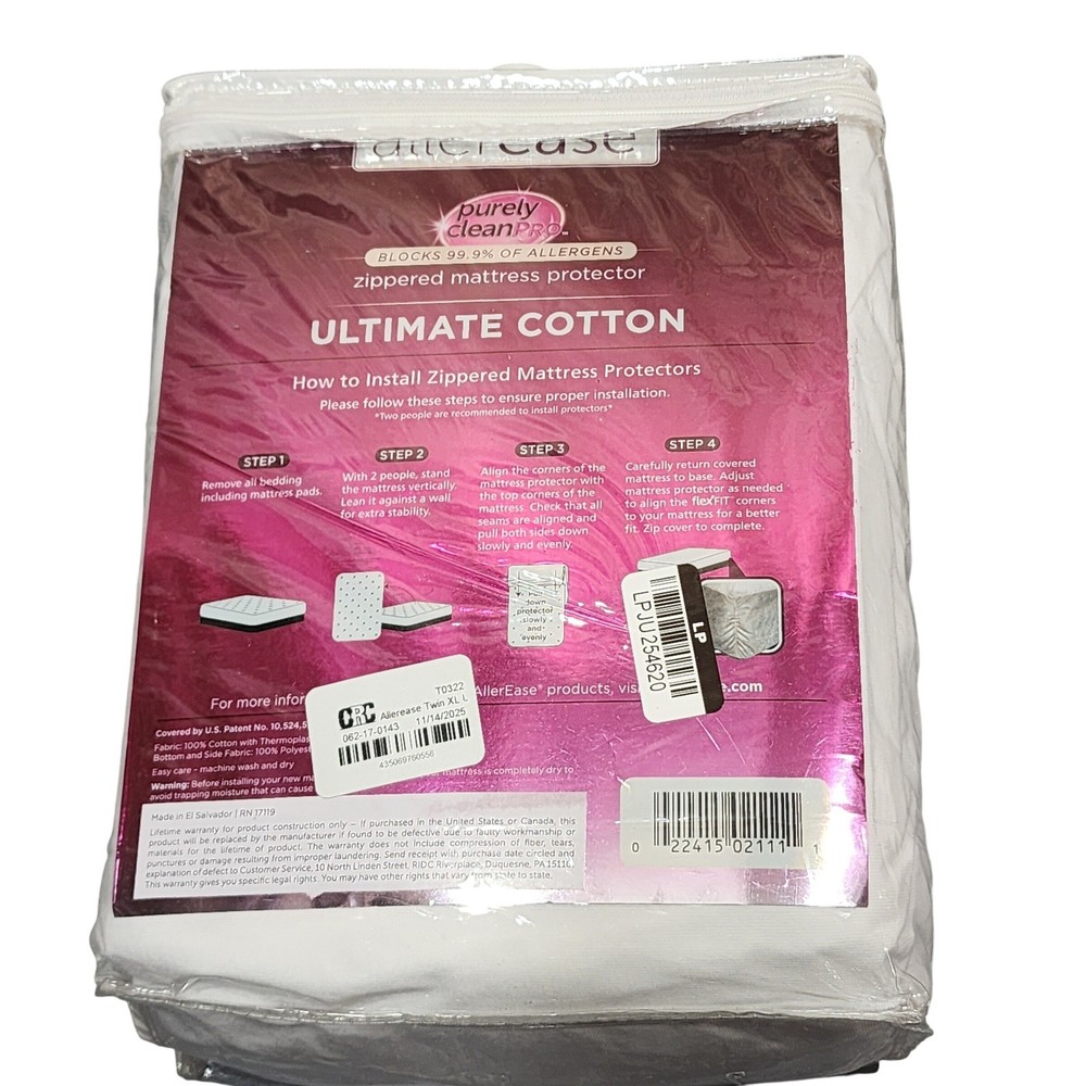 Allerease Purely Clean Pro Twin XL Zippered Mattress Protector Ultimate Cotton