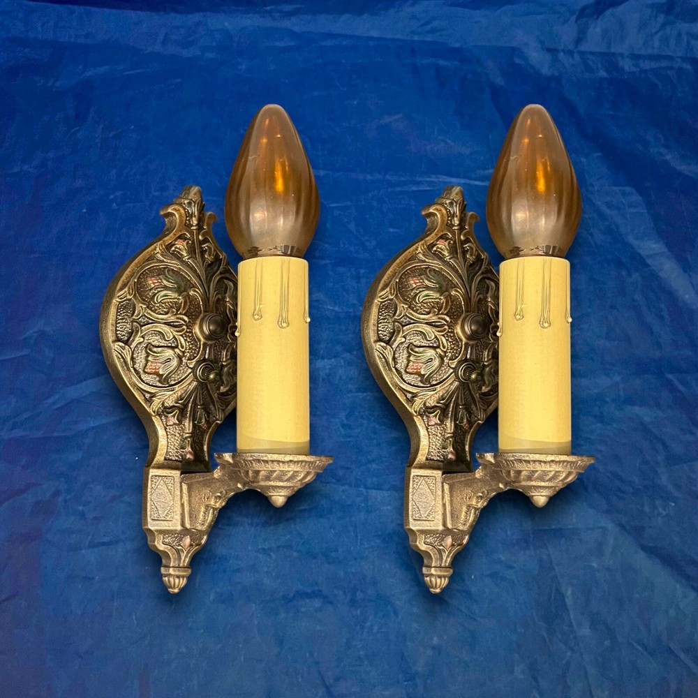 Great Pair Antique Polychrome Wall Sconces 66E