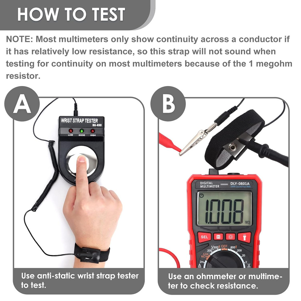 Anti-Static Wrist Strap with Adjustable Band & Extra Long Cord