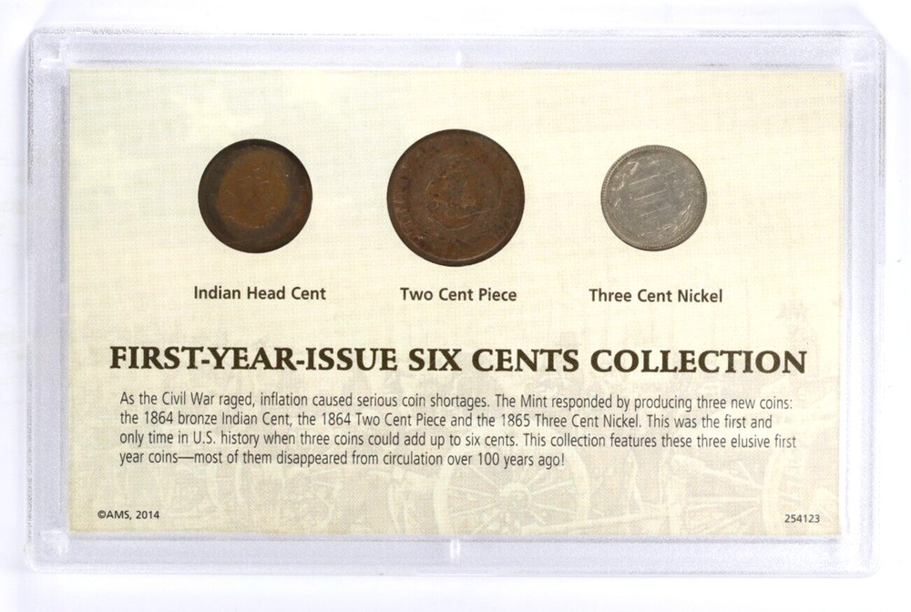 1864-1865 First Year Issue Six Cents Collection 1864 Two Cent 1865 Three Cent
