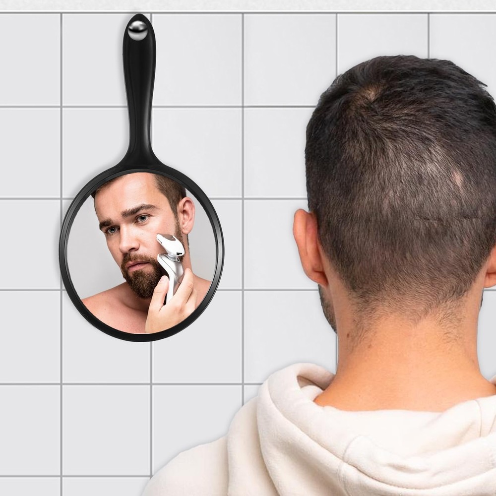 Handheld Mirror with Handle, Black Double-Sided 2X 1X Hand Held Mirror, Handh...